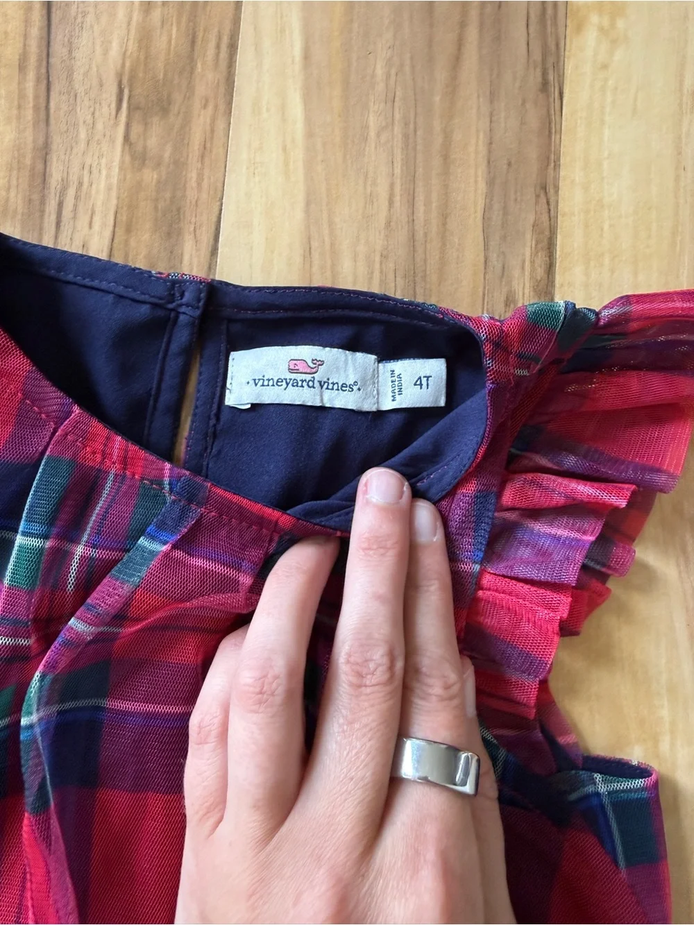 Vineyard Vines Red Plaid Dress with Navy Waistband
